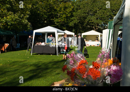 dh Sausmarez Manor ST MARTIN GUERNSEY Blumenstand und Zelte auf dem Saturday Farmers Market Stände Channel Island Stockfoto