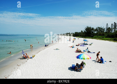 Naples Florida Strand mit Sonnenanbeter und Schwimmer. Stockfoto