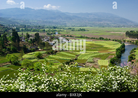 Dorf und Landwirtschaft in Shaxi Tal, Jiangsu, China Stockfoto