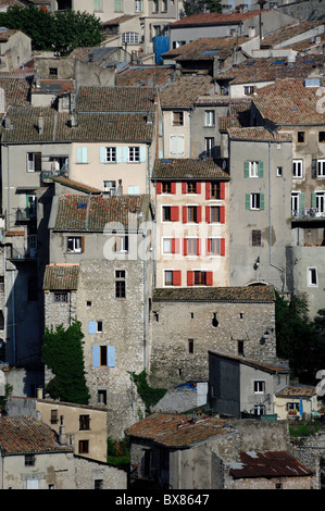 Blick auf Altstadt und Bürgerhäuser, Sisteron, Alpes-de-Haute-Provence, Frankreich Stockfoto