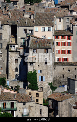 Blick auf Altstadt und Bürgerhäuser, Sisteron, Alpes-de-Haute-Provence, Frankreich Stockfoto