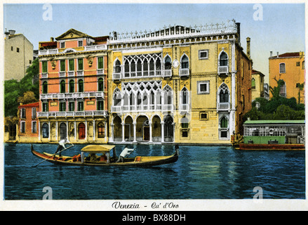 Geographie / Reisen, Italien, Venedig, Gebäude, Ca' d'Oro (Palazzo Santa Sofia) am Canal Grande, erbaut 1421 - 1442, Farbfotografie, um 1930er Jahre, Zusatzrechte-Clearences-nicht vorhanden Stockfoto