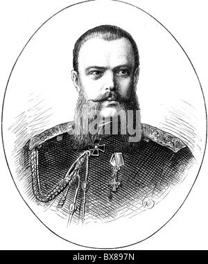 Alexander III. Alexandrowitsch, 10.3.218 - 1.11.1894, Kaiser von Russland, 1881 - 1894, Porträt, als Großfürst und Erbe des russischen Throns, Holzgravur, ca. 1875, Stockfoto