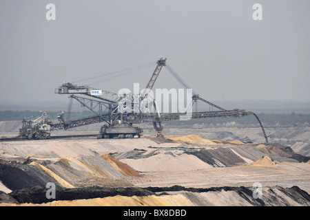 Tagebau Kohle Bergbau in der Nähe von Aachen in Deutschland im großen Maßstab mit kolossalen Krupp Bagger 288 Schaufelradbagger Stockfoto