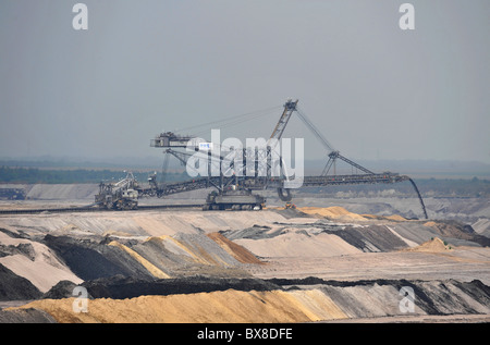 Tagebau Kohle Bergbau in der Nähe von Aachen in Deutschland im großen Maßstab mit kolossalen Krupp Bagger 288 Schaufelradbagger Stockfoto