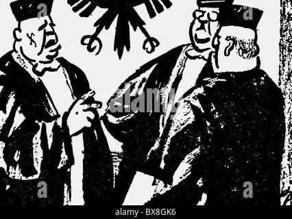 Eichmann, Adolf, 19.3.1906 - 1.6.1962, österreichischer SS-Offizier, Eichmann-Prozess, Karikatur, Zeichnung von J. Pop aus 'Rude Pravo', 1961, Stockfoto