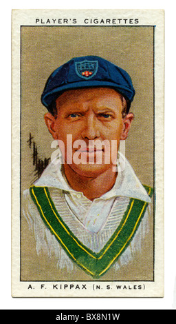 1934-Zigarette-Karte mit Porträt des Cricketspieler von Alan Kippax von New South Wales und Australien Stockfoto