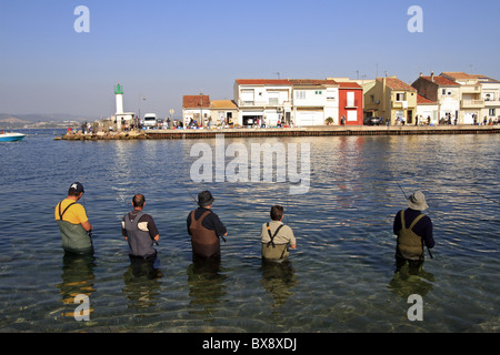 Angeln von der Dorade in La Pointe Courte, Sete, Frankreich Stockfoto