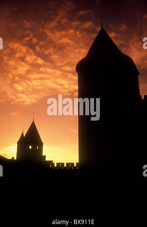 feudalen Festung, Zitadelle, Stadtmauer, Militärfestung, Katharer Kriege, Albigensian Kreuzzug, La Cite, Carcassonne, Languedoc-Roussillon, Frankreich Stockfoto