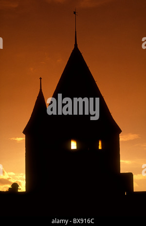 feudalen Festung, Zitadelle, Stadtmauer, Militärfestung, Katharer Kriege, Albigensian Kreuzzug, La Cite, Carcassonne, Languedoc-Roussillon, Frankreich Stockfoto