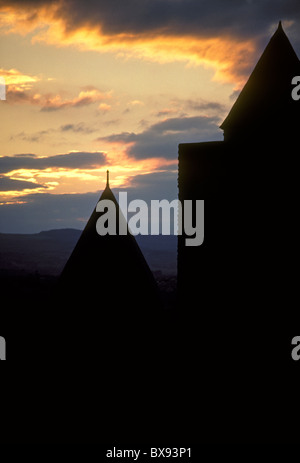 feudalen Festung, Zitadelle, Stadtmauer, Militärfestung, Katharer Kriege, Albigensian Kreuzzug, La Cite, Carcassonne, Languedoc-Roussillon, Frankreich Stockfoto