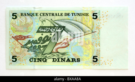 Tunesien 5 fünf Dinar Banknote. Cinq Dinar. Stockfoto