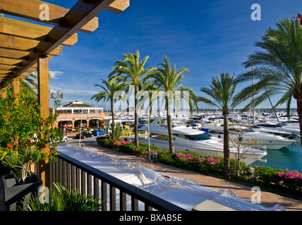 PUERTO PORTALS Luxus-Motoryachten, die an Puerto Portals Marina Portals Nous Palma de Mallorca Balearen Spanien festgemacht sind Stockfoto