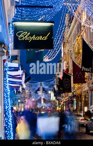 Bond Street Beleuchtung während Weihnachten 2010, London, Vereinigtes Königreich Stockfoto