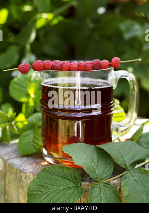 Lemonade in jug with raspberry Stockfoto