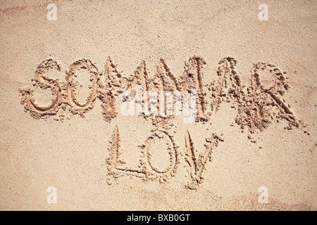 Text auf sand Stockfoto