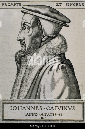 Johannes Calvin (1509-1564). Französischer Theologe und Pastor während der Reformation. Gravur. Stockfoto