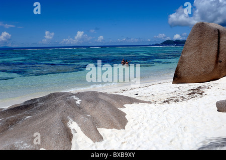 Anse Source d ' Argent wunderbaren Strand (Teil der Domaine de l ' Union), im Südwesten von La Digue Island, Seychellen Stockfoto