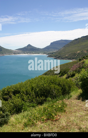 Blick über Hout Bay in Richtung Little Lions Head, in der Nähe von Kapstadt, Westkap, Südafrika. Stockfoto