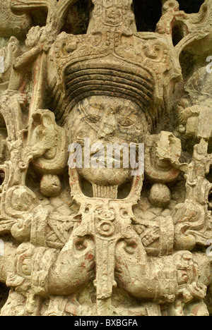 Gleichnis des Copan Herrschers 18 Kaninchen auf Stele B an den Maya-Ruinen von Copán, Honduras. Copan ist ein UNESCO-Weltkulturerbe. Stockfoto