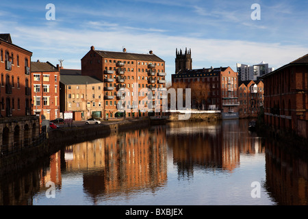 Großbritannien, England, Yorkshire, Leeds, Anrufe Wharf, Riverside Häuser in der Stadt-Mitte-Wohnungen umgewandelt Stockfoto