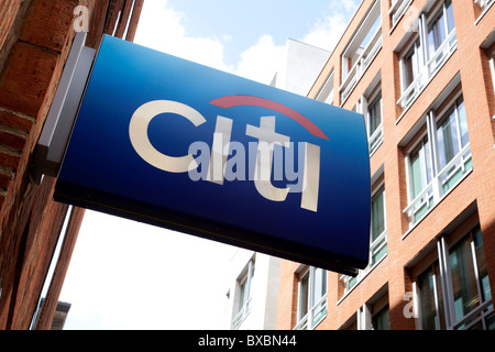 Logo der Citi Bank in London, England, Vereinigtes Königreich, Europa Stockfoto