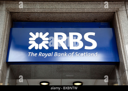 Logo der RBS, Royal Bank of Scotland in London, England, Vereinigtes Königreich, Europa Stockfoto