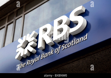 Logo der RBS, Royal Bank of Scotland in London, England, Vereinigtes Königreich, Europa Stockfoto