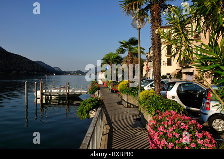 Seepromenade von Morcote, Lago di Lugano, Lago di Lugano, Kanton Tessin, Schweiz, Europa Stockfoto