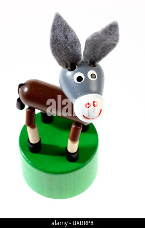 Kinderspielzeug, ein Esel, Esel, spielte mit den Fingern, nickend bewegt sich ein nach unten. Stockfoto