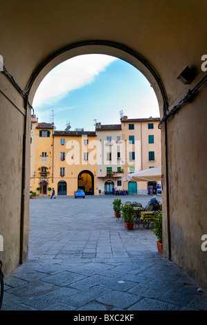 Piazza Anfiteatro Lucca Italien Stockfoto