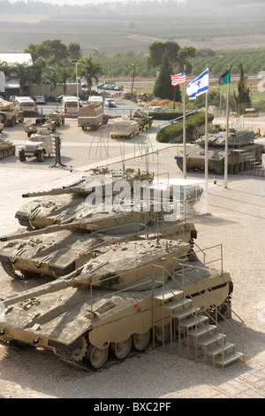 Blick von oben auf die alte britische Polizei Fort Amd 3 Merkava Behälter jetzt das israelische Armored Corps Museum in Latrun, Stockfoto