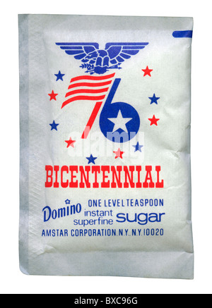 Gedenkmünzen Beutel Zucker für die American Bicentennial 1976 Stockfoto
