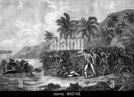 Der Tod von Captain James Cook in Kealakekua Bay auf Hawaii; Schwarz und weiß-Abbildung; Stockfoto