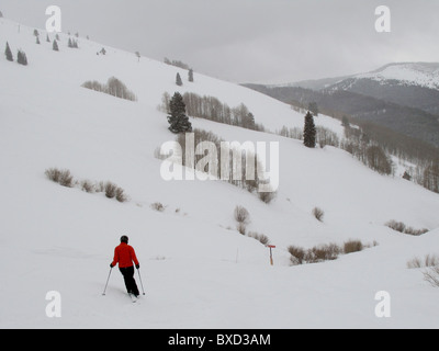 Dowenhill Skifahrer auf der Piste in Vail, Colorado Stockfoto