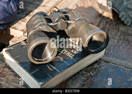 Werkzeuge für eine perfekte Vogelbeobachtung Erfahrung im Amazonas-Regenwald. Stockfoto