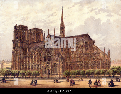 Kathedrale Notre-Dame, Paris, Frankreich, 19. Jahrhundert; Farbe-Lithographie; Stockfoto