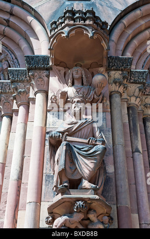 Straßburg, gotische Kathedrale Notre-Dame aus dem 14. Jahrhundert, König Salomon und Christus Statuen genannten Urteil Portal, Elsass, Frankreich, Europa, Stockfoto