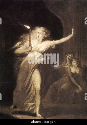 Lady Macbeth MACBETH Schlafwandeln in einem Kupferstich von 1784 nach einem Gemälde des britischen Künstlers Henry Fuesli (1741-1825) Stockfoto