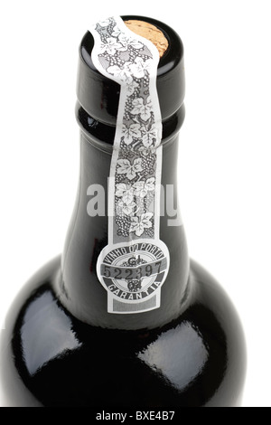 Siegel und Garantie auf eine Flasche Vintage port Stockfoto
