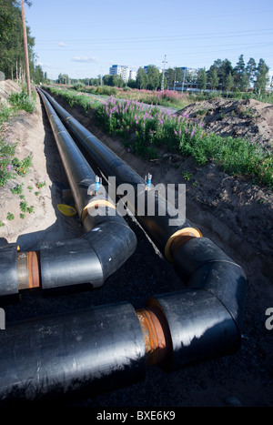 Eckgarnitur in unterirdischen Fernwärme Pipeline, Finnland Stockfoto