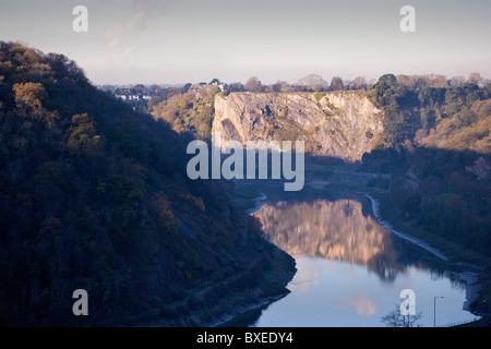 Avon Gorge Bristol aus die Clifton Suspension Bridge Blick flussabwärts zum Steinbruch Aussichtspunkt auf Clifton Downs Stockfoto