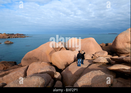 Frankreich Bretagne Ploumanach Côte de Granit Rose Stockfoto