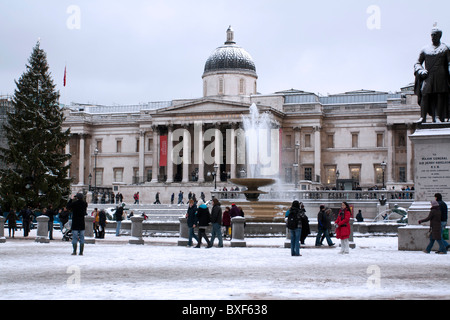 Winter Schneefall - Trafalgar Square - London Stockfoto