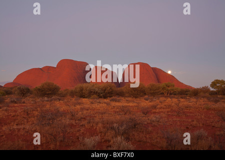 Mond steigt über Kata Tjuta (die Olgas), Uluru - Kata Tjuta National Park, Northern Territory Stockfoto