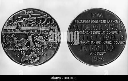 William I. "der Anstreiter", ca. 1027 - 9.9.1087, König von England 1066 - 1087, Schlacht von Hastings, 14.10.1066, Medaille, hergestellt von der Minze in Paris anlässlich des 900. Jahrestags der Schlacht, 1966, Stockfoto