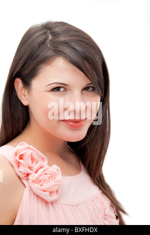 Porträt einer schönen jungen Frau isoliert auf weißem Hintergrund. Stockfoto