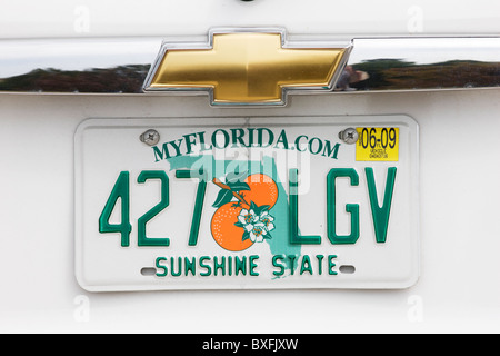 Kraftfahrzeugkennzeichen am Fahrzeug in Anna Maria Island, Vereinigte Staaten von Amerika Stockfoto