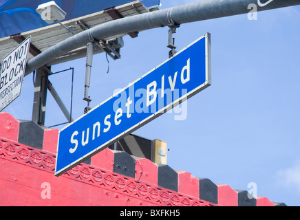 der Sunset Boulevard Straßenschild Stockfoto