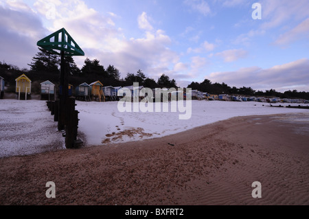 Schnee am Strand von Wells-Next-the-Sea, Norfolk Stockfoto